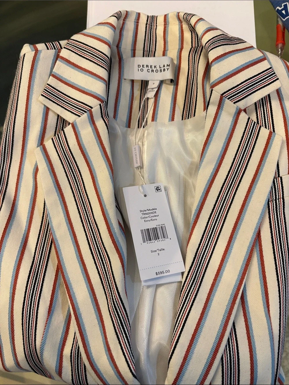 Brooks Brothers Cream Striped Single-Button Blazer